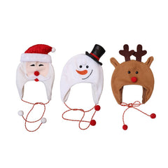 Christmas Adult Children Hat Kids Flannel Fabric Long Shoelace Cartoon Snowman Elk Cap Santa Hat Christmas Thick Fur Hat