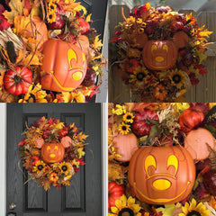 35cm Autumn Halloween Wreath Cartoon Mouse Pumpkin Black Wreath Door Hanging Wreath Home Garden Halloween Decoration
