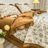 Yickyue Retro Double-Layer Yarn Cotton Linen Quilt Four-Piece Lace Cotton Linen Summer Cooling Quilt Washable Air Conditioning Quilt
