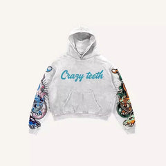 Hearujoy New Street Trend Y2K Skull Gothic Punk Fashion Zipper Lazy Zipper Hoodie