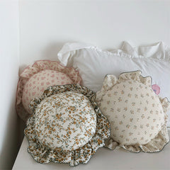 YICKYUE - Nordic Style Cotton Ruffled Pillow Small Fresh Floral Sweet Ruffles Chair Cushion Stuffed Home Sofa Bed Car Waist Pillow Decor
