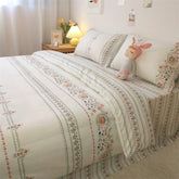 YICKYUE - Nordic Style Flower Pattern Bedding Set, Bedroom Decor, Girl's Room Flat Sheet Set, Cotton, Comforter Cover, Bedspread, 3/4 Pcs