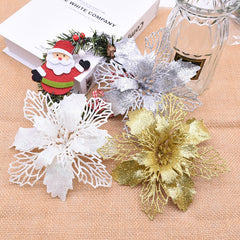 5Pcs 16cm Big Flower Head Artificial Glitter Flower For Christmas Tree Ornament Fake Christmas Flower New Year Home Decoration