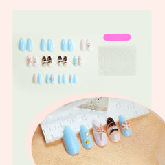 YICKYUE - 24pcs 3D Sea Shells Decor Fake Nails Ins Blue Sea Starfish Press on Nails Full Cover Wearable French Almond False Nail Tips