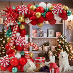 YICKYUE - Christmas 159PCS Balloon Garland Arch Kit Red White Gold Green Candy Cane Balloons Xmas Party Decoration Supplies for Home