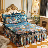 Thick Bedspread Warm Velvet Bed Covers Skirt Floral Print Pattern Lace Bedding Queen Bedded Set Mattress Cover Decor Decoration