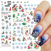 Christmas Elk Snowflakes Adhesive 3D Nail Stickers New Blood Hand Footprint Skull Head Bat Easter Halloween Slider Decals Decor