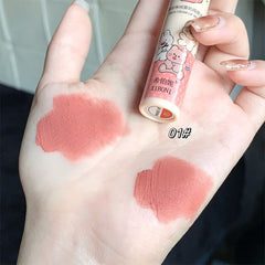 Yickyue Cute Bear Matte Lip Mud Red Velvet Mousse Grey Pink Lipstick Waterproof Long Lasting Non-Stick Cup LipGloss Korean Cosmetic