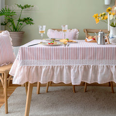 YICKYUE - Sweet Yarn Pink Tablecloth with Lace for Table, Home Party Desk Cover, Dining Table Decoration Accessories, High Quality