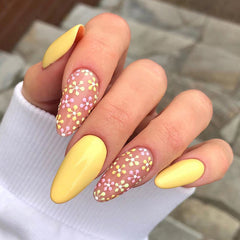 YICKYUE - Gradient Pearlescent Powder Vivid 3D Butterfly Almond Nail Art Fashion False Nails Detachable Finished Fake Nails Press on Nails