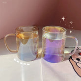Ins Laser Glass Cup Heat Resistant Coffee Mug Cute Transparent Colorful Drinking Cups For Girl Creative Tea Juice Milk Glass Cup