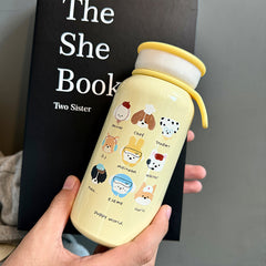 YICKYUE - Cute Cat Coffee Tumbler Kawaii Insulated Water Bottle With Handle Tea Thermal Cup Stainless Steel Kids Girl Thermos Bottle 400ml