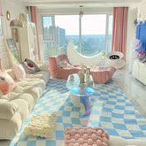 Yickyue Checkerboard Carpets for Living Room Girl Ins Style Bedroom Bedside Carpet Large Area Lattice Floor Mat Fluffy Soft Lounge Rug