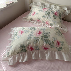 YICKYUE - 100% Cotton Pillowcase Countryside Princess Lotus Leaf Lace Flower Single Pillowcases Girl Pillow Cover Romantic Retro 48 * 74cm