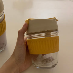 Korean Glass Water Bottle ins Portable Glass Cup With Lid Straw For Coffee Milk Tea Juice Anti-scalding School Drink Bottle Gift