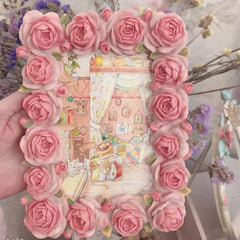 YICKYUE - Rose Pink Shape Resin Picture Frame, American 7 Inch Flower Photo, Creative Light, Luxury Set Up, Idyllic Lady, Home Decor