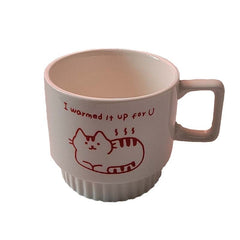 Creative Kawaii Kitten Ceramic Korean Stacking Cup Office Coffee Breakfast Cup Cute Couple Cup with Souvenir