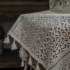 YICKYUE - Bohemian Curtains Crochet Lace Semi Transparent Hollow Knit Handmade Tassel Curtains