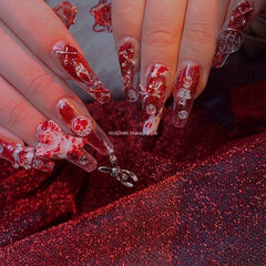 Hot Girl Style Spooky Mask Rabbit Press On Nails Y2K Handmade Halloween Fake Nail With Glue Long Coffin Acrylic False Nail Tips