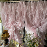 YICKYUE - Pink Rococo Style Flounces Curtain Shop Window Decoration Gauze Curtain Multi-Layered Lace Bedside Curtain Bedroom Decor