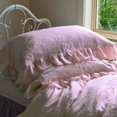 Yickyue Flounce 100% Linen Throw Pillowsham,Couch Decoration Elegant Pillowcase,Soft Comfortable Solid Color Sofa Ruffled Cushion Cover
