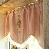 YICKYUE - Korean Pink Short Curtain Retro Rose Lace Bow Cotton Window Valance Home Decorative Short Kitchen Curtain Door Half Curtain