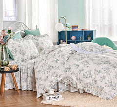 YICKYUE - Elegant flower ruffle bedding set,twin full queen king fresh pastoral floral cotton bedclothes bed dress pillow case quilt cover