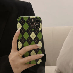 Retro green lattice leather soft silicone phone case for iphone 7 8 plus x xr xsmax 12 mini 11 13 pro max protective cover