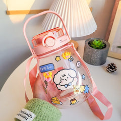 1300ml Kawaii Bubble Tea Straw Water Bottle For Girls Kids Summer Cute Jumbo Big Belly Double Drinking Bottles Milk Juice Cups