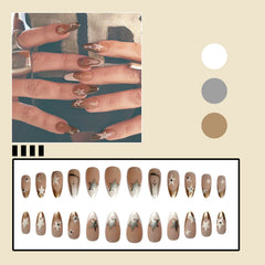 YICKYUE - Y2k Press On Nails With Rhinestones Decor Long False Nails Almond Fingernail Silver White Five-pointed Star Fake Nails Press On