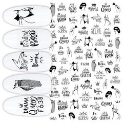 Black White Design 3D Nail Stickers Geometric Self-adhensive Slider Flower Leaf Transfer Stickers for Nails Tip Abstract Wrap