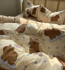 YICKYUE - Cute cartoon bear star bedding set teen,twin full queen king brown coffee cotton home textile bed sheet pillow case quilt cover