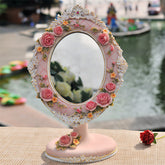 YICKYUE - Luxury Three-Dimensional Flower Decoration Makeup Mirror, Desktop Bedroom Ins with Base, Adjustable Vanity Mirror European Light