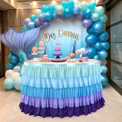 YICKYUE 9ft Mermaid Tablecloth Party Blue Purple Tutu Tulle Table Skirt for Rectangle Round Tables Chiffon Table Decorations for Mermaid Birthday Party Shower Ruffle Table Skirting SKUBESTCM4-2