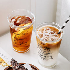 350ml Kawaii Letter Pattern Glass Cups For Drinking Cute Korean Clear Creative Ice Coffee Wine Milk Juice Tea Mug Original Cups