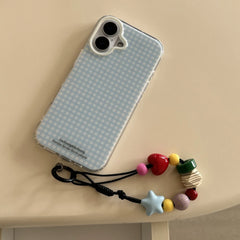 YICKYUE - Simplicity Blue Grid Pattern Geometric Decoration Pendant Phone Cover Case for iPhone 16 15 14 13 12 Pro Max
