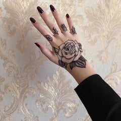 YICKYUE - 10sheets/lot hand rose tattoo halloween stickers face tattoo death skull men unique flower tattoos temporary henna tattoos black