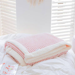 Yickyue Simple Modern Double-layer Lambskin Blanket Ins Korean-style Plaid Thickened Warm Sofa Nap Blanket Skin-friendly Soft Shawl
