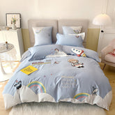 Yickyue Lovely Astronaut Embroidered Bedding Set Luxury 60S Egyptian Cotton Bed Sheet Pillowcase Duvet Cover 4pcs for Home