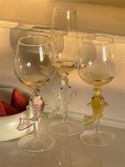 YICKYUE - Creative New Year Goldfish Handle Red Wine Champagne Cup Modern Simple Gift Glass Household Heat-resistant Water Cup
