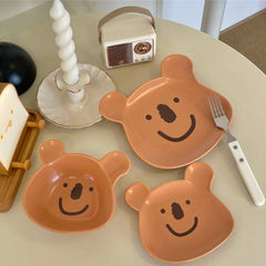 Cute Korean Bear Bowl Plate Tableware Kawaii Ceramic Dishes Fruit Noodle Salad Breakfast Bowl Accessories Utensils For Kitchen