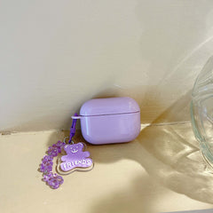 Purple soft silicone bear pendant keychian earphone box for airpod pro wireless bluetooth charging case for apple airpod 1 2