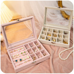 Korean Jewelry Box Clear Cover Storage Organizer Box Earrings Jewelry Bracelet Rings Box for Gift Cute Insert Foam Jewelry Box