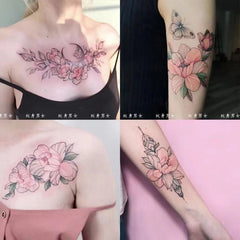 YICKYUE - 9pcs/Set Sexy Flower Arm Waterproof Temporary Tattoo Stickers Female Watercolour Chest Shoulder Leg Fashion Art Fake Tattoos