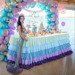 YICKYUE 9ft Mermaid Tablecloth Party Blue Purple Tutu Tulle Table Skirt for Rectangle Round Tables Chiffon Table Decorations for Mermaid Birthday Party Shower Ruffle Table Skirting SKUBESTCM4-2
