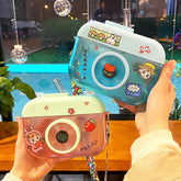 Cute Cartoon Camera Water Cup 400ML Portable Camera-shaped Crossbody Plastic Water Bottle with Adjustable Shoulder Strap Cup