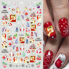 3D Winter Nail Stickers Decals Santa Claus Snowman Cute Cartoon Xmas Sliders for Nail Design Gel Decals Manicure Decor GLF686