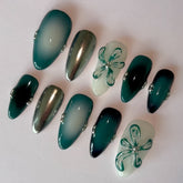 YICKYUE - Y2K Handmade Press On Nails 10pcs Set - Almond Shaped, Short, Glossy, Mixed Color with 3D Floral & Rhinestone, Includes Jelly Glue & Nail File
