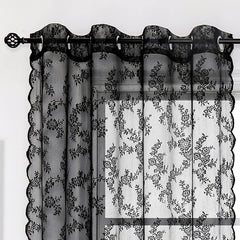 Yickyue New Popular Curtain Embroidered Yarn Lace Sheer Curtain Black Gray Perforated Home Decoration
