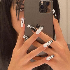 Halloween Detachable Press On Nails Long Black White Coffin Ballerina False Nails Wearable French 2021 New Full Cover Nail Tips